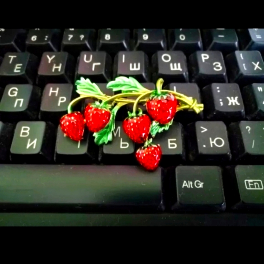 ❤️ Enameled Strawberries brooch. NWT